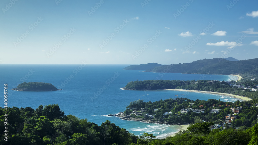 Beautiful beach from high view point. Kata and Karon beaches, Phuket, Thailand.
