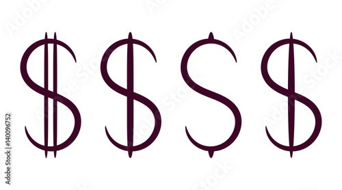 Contour dollar signs, isolated set