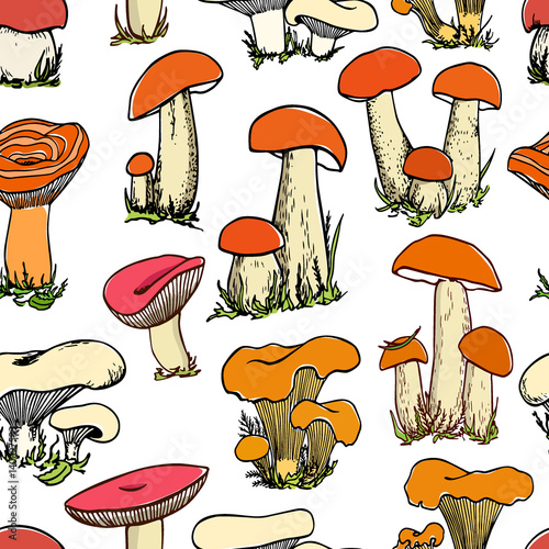 Mushrooms seamless pattern