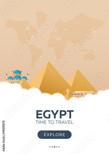 Egypt. Time to travel. Travel poster. Vector flat illustration.