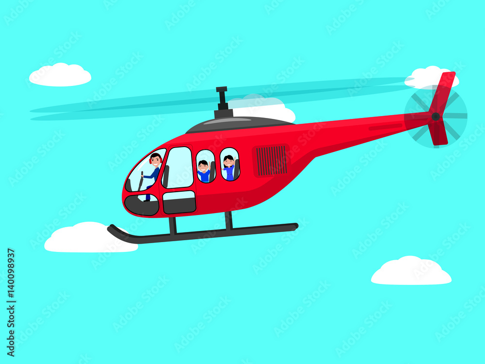 Vector cartoon helicopter people flying sky