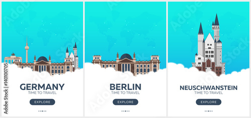 Germany. Time to travel. Set of Travel posters. Vector flat illustration.