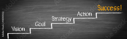 Success Ladder - vision, goal, strategy, action, success - business concept photo