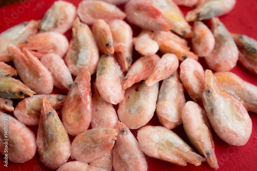 Frozen shrimp close-up on a plate