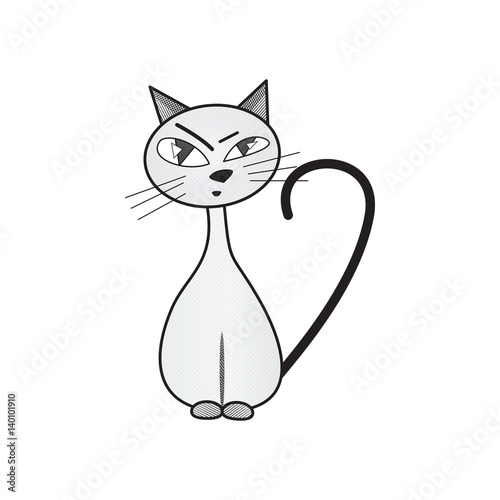 skeptical cat. handdrawn. isolated on white background. vector illustration.