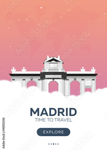 Spain. Madrid. Time to travel. Travel poster. Vector flat illustration.