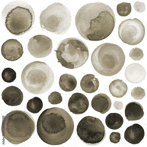 Set of brown, coffee watercolor circles photo