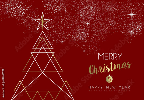 Merry christmas happy new year deco tree outline