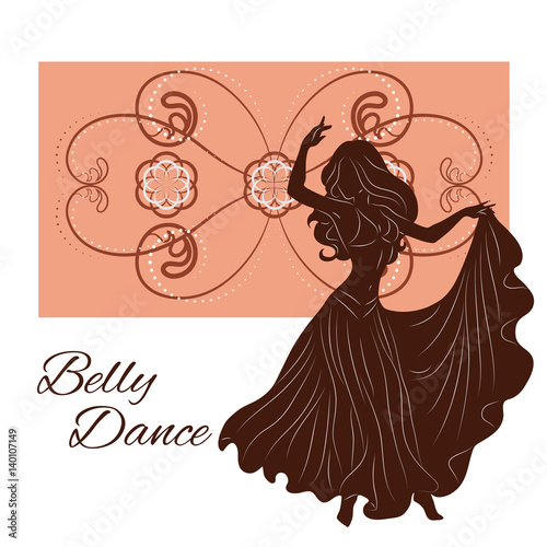 Silhouette of a young girl dancing Oriental belly dance