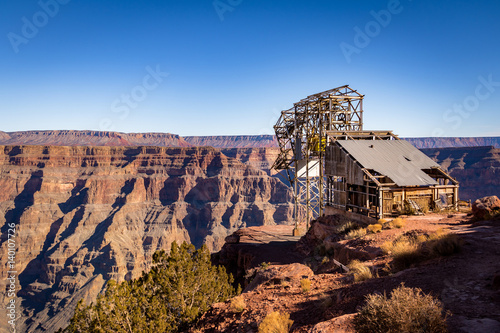 Abandoned cable aerial tramway of mine at Guano Point - Grand Canyon West Rim, Arizona, USA.