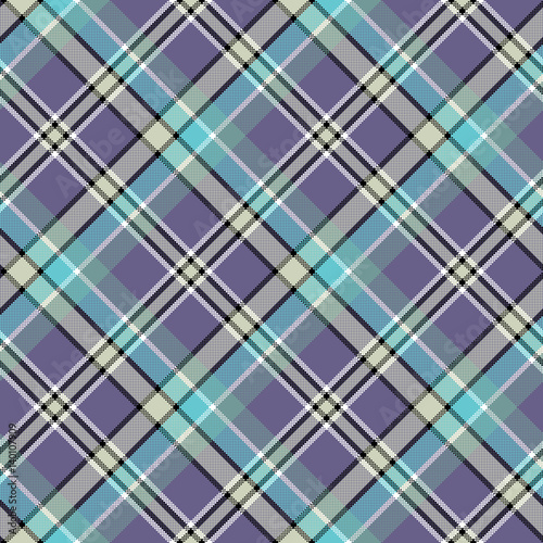 Cold colors diagonal plaid pixeled seamless pattern