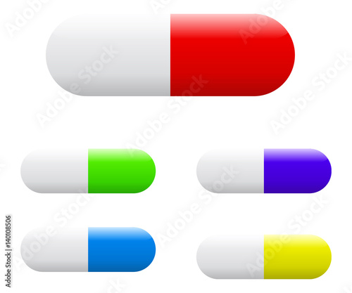 Colorful capsules tablets pills set. Vector Illustration