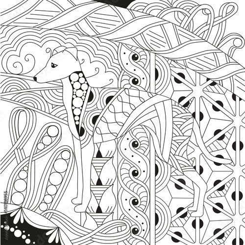dog zentangle styled with clean lines for coloring book for anti stress, T - shirt design, tattoo and other decorations
