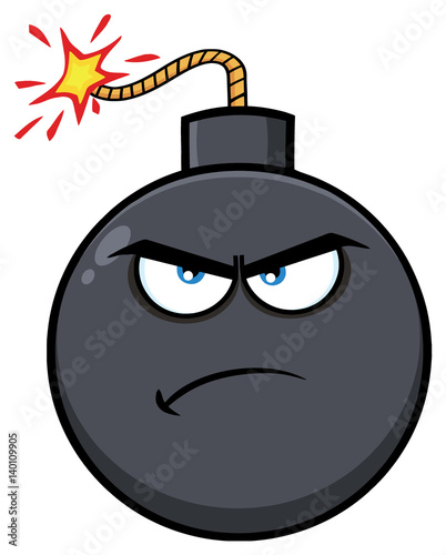 Angry Bomb Face Cartoon Mascot Character With Expressions. Illustration Isolated On White Background