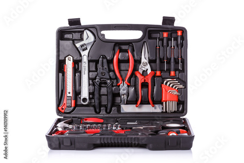 New square black tool box. Studio shot isolated on white