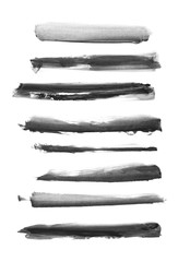 Set photo black watercolor hand painted brush strokes isolated on white background, grunge paper texture, (with clipping path)