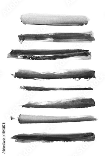 Set photo black watercolor hand painted brush strokes isolated on white background, grunge paper texture, (with clipping path)