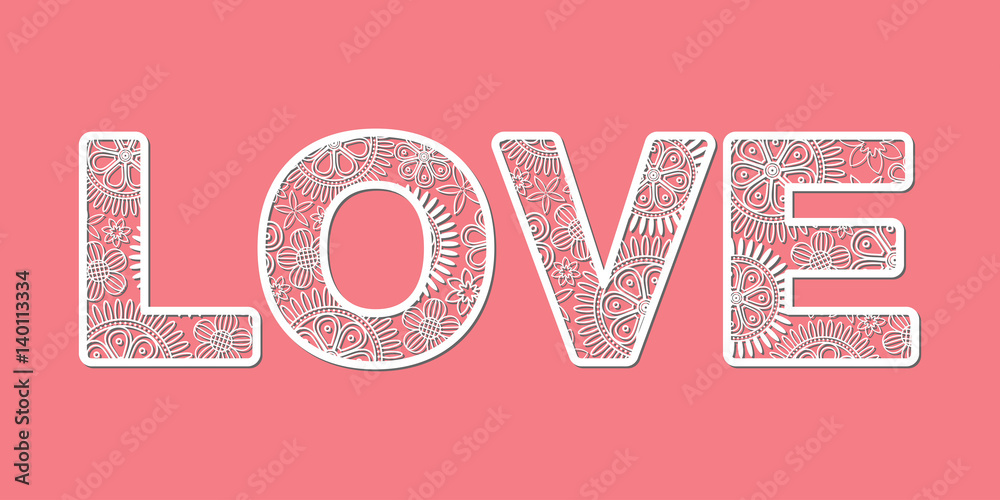 Cut white floral LOVE word on pink background Cut white floral LOVE word on pink background