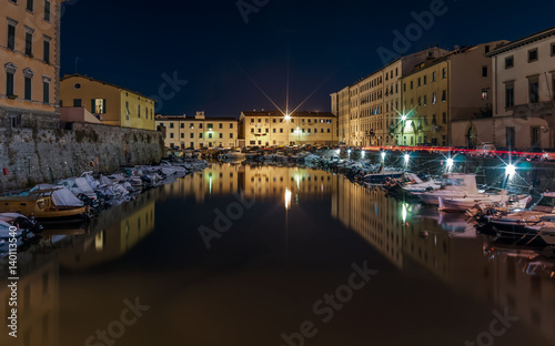 Marina in the historic center of Livorno at night, Tuscany, Italy © Marco Taliani