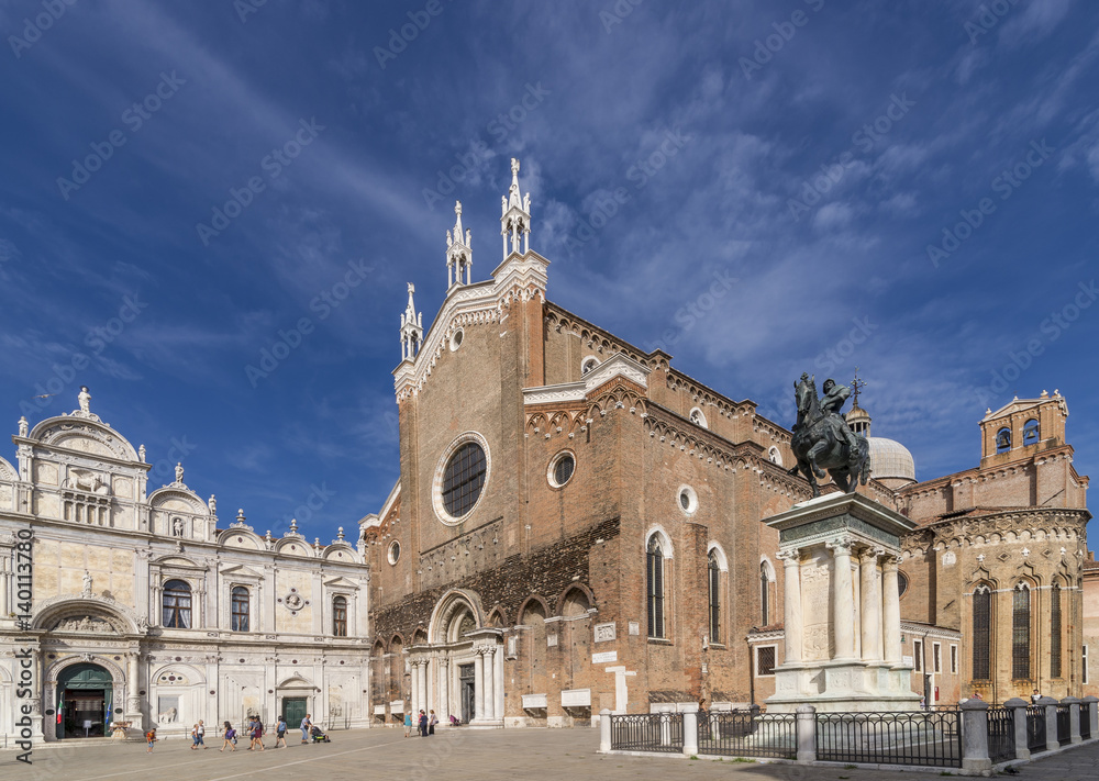 View of the Basilica dei Santi Giovanni e Paolo, San Zanipolo, Venice, Italy, against a beautiful sky