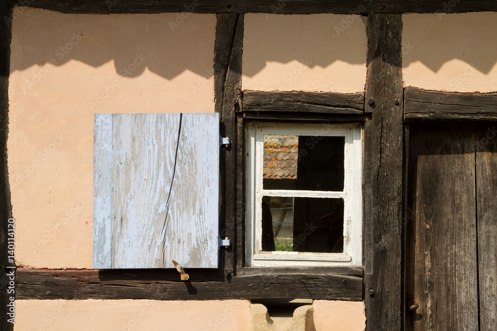 Detail of half timbered house at the ecomusee in Alsace