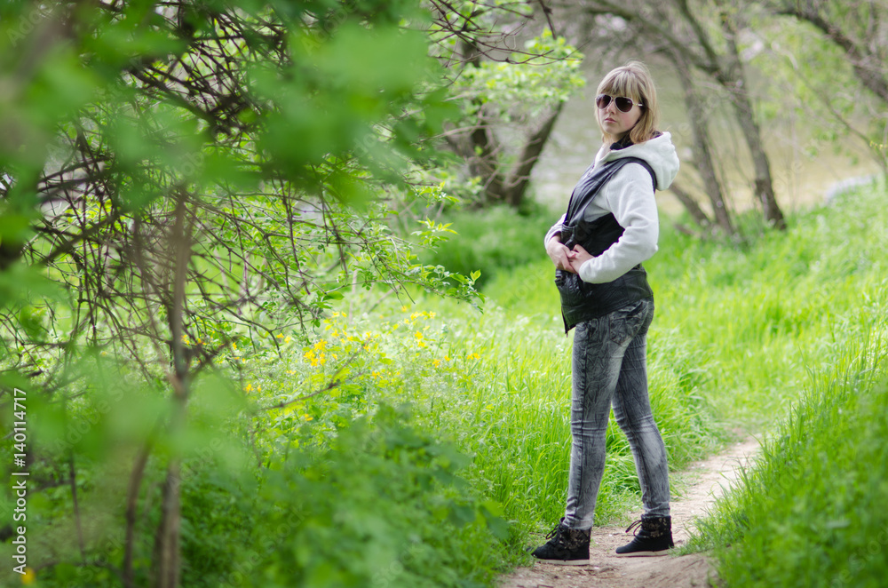 girl on a forest glade girl on a forest glade