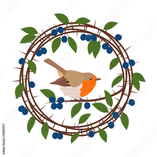Blackthorn berries branches and leaves frame. Vector illustrations vintage design