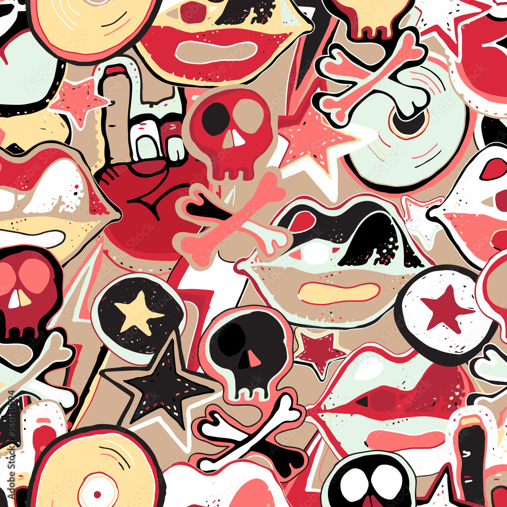 Vector cute punk rock abstract background. Hand drawn seamless pattern. Vector cute punk rock abstract background. Hand drawn seamless pattern.