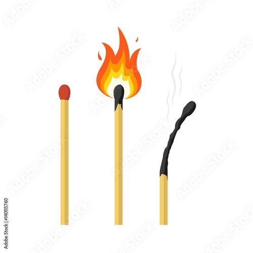 Matches, lighted match and burned match.