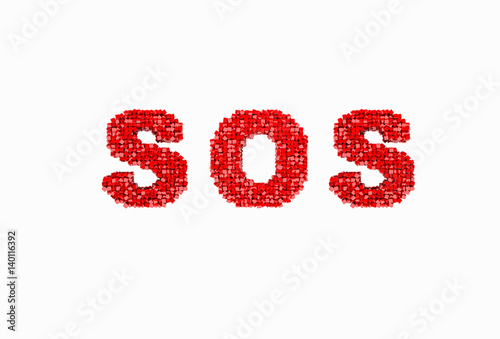 3d design word sos cubes red.