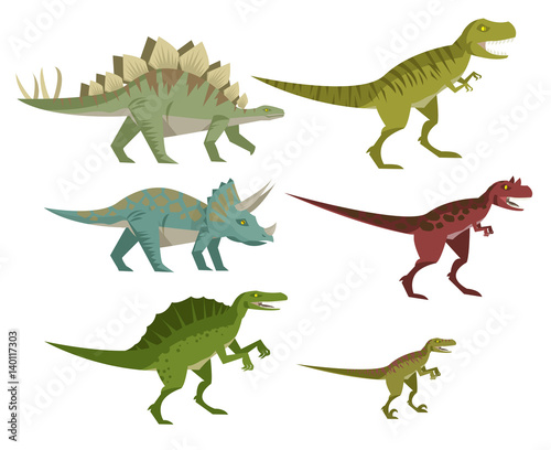 Fototapeta Naklejka Na Ścianę i Meble -  triceratops spinosaurus velociraptor tyrannosaurus rex stegosaurus and carnotaurus