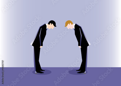 Business Illustration of 2 businessman Bow each other as a symbolism of respect