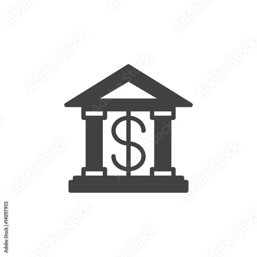 Bank building icon vector, filled flat sign, solid pictogram isolated on white. Symbol, logo illustration. Pixel perfect