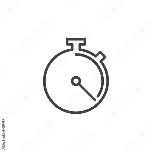Stopwatch, chronometer line icon, outline vector sign, linear style pictogram isolated on white. Symbol, logo illustration. Editable stroke. Pixel perfect