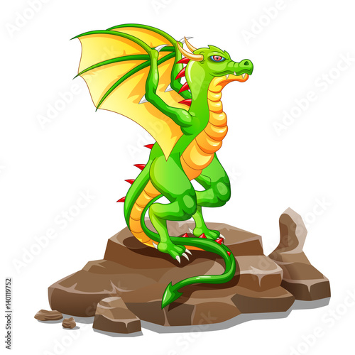 Dragon on the rock cartoon. Vector illustration