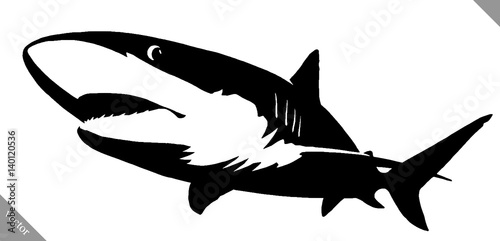 black and white linear paint draw shark illustration