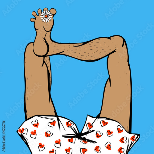 Man in shorts with hearts with flower between toes