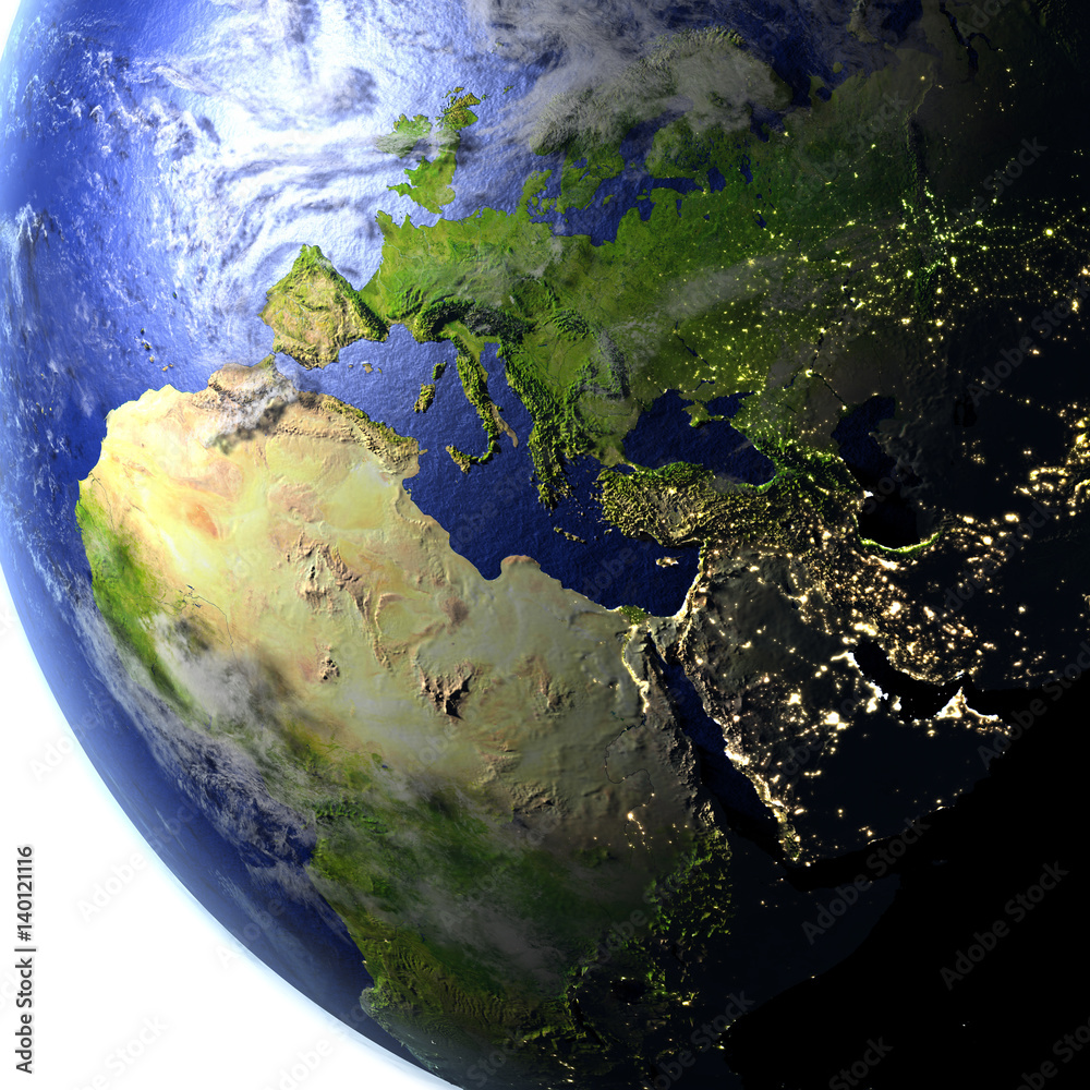 EMEA region on realistic model of Earth