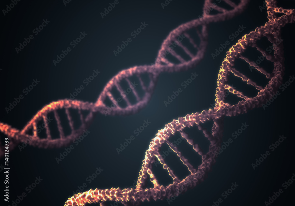 DNA double helix molecules on black background. 3D rendered illustration.