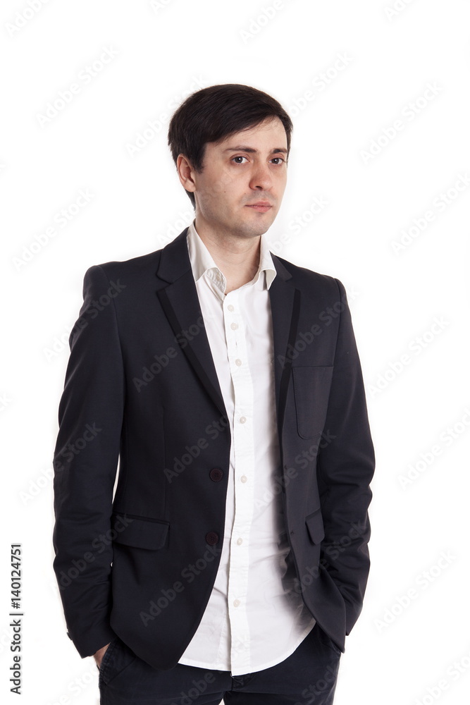 Portrait of a young businessman . Isolated on white background