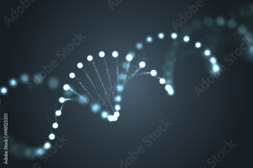 Abstract glowing DNA molecules on black background. 3D rendered illustration.