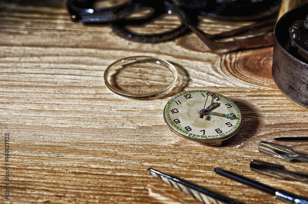 Old clock in disassembled condition Old clock in disassembled condition