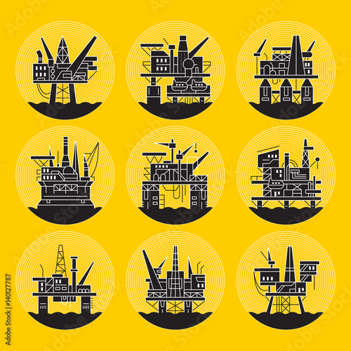 Oil platform icons set.