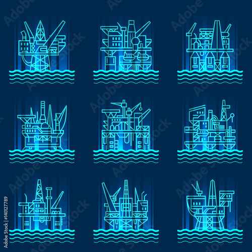 Oil platform icons set.