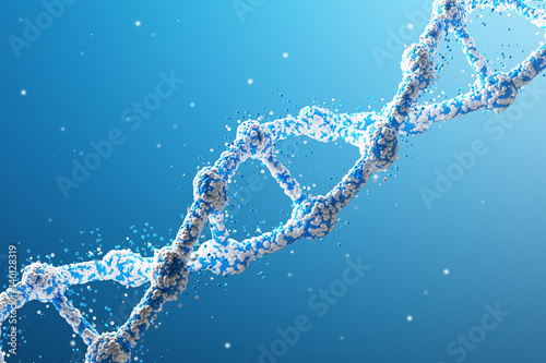 Blue diagonal DNA chain against blue background