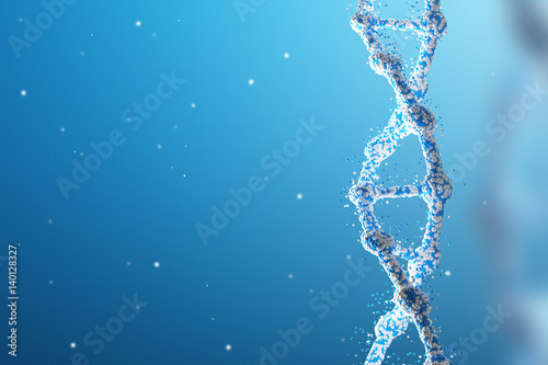 Blue vertical DNA chain against blue background photo