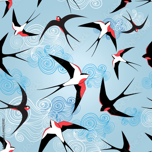 Graphic pattern with swallows