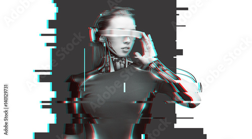 woman cyborg with futuristic glasses and sensors