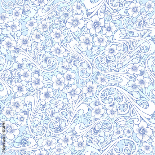 Seamless abstract blue pattern. Orient or russia design. luxury ornamentation, floral wrapping wallpaper, swatch fabric for decoration and design. seamless paisley attern.
