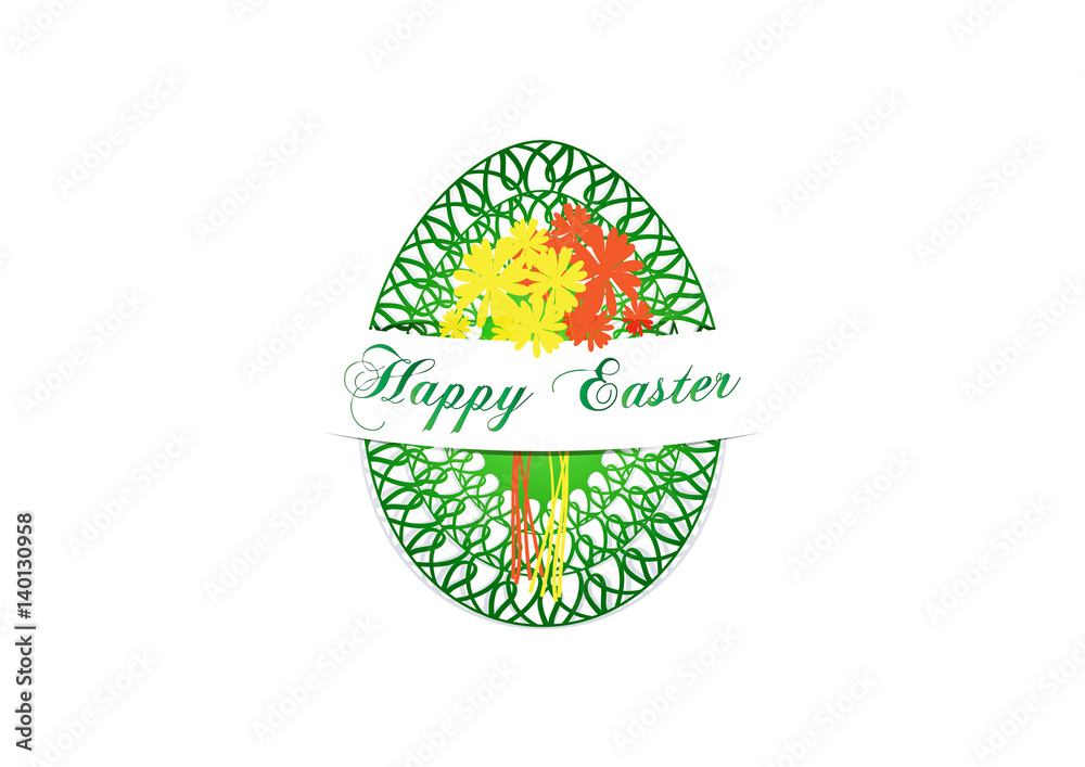 Easter eggs vector illustration modern background, with paper cut out lace egg shaped ornaments on green background Easter eggs vector illustration modern background, with paper cut out lace egg shaped ornaments on green background